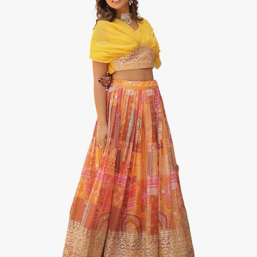 Yellow & Orange Printed Maxi Skirt - Women's Ethnic Skirt